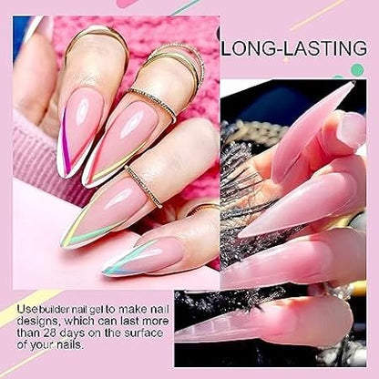 GV542 INOG Builder Gel Kit - Extension Set for Nail Strengthening and Art Manicure With 100PCS Forms, Acrylic Brush, and Filer (Pink)