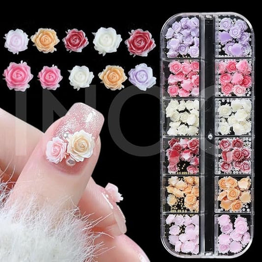 GV545 INOG New Nail Charms Flower Nail Decals 200Pcs 3D Color Resin Camellia Nail Decals Assorted Color Flower Nail Decals for DIY Nail Art Creative Nail Art Decals Nail Charms