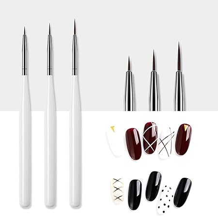 GV546 INOG Nail Art Liner Brush, Nail Design Brushes, Professional Nail Art Brush Fineliner for DIY Nail Art Salon Design [3 Pieces] (White)