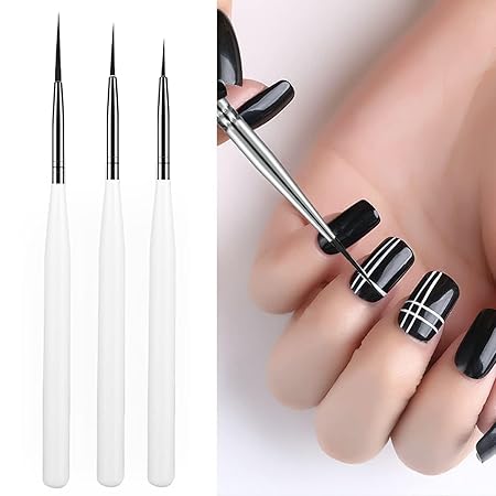 GV546 INOG Nail Art Liner Brush, Nail Design Brushes, Professional Nail Art Brush Fineliner for DIY Nail Art Salon Design [3 Pieces] (White)