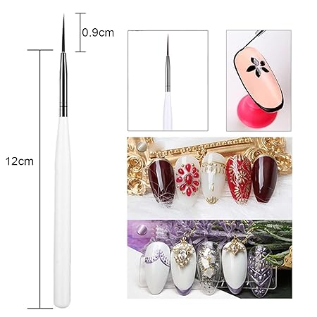 GV546 INOG Nail Art Liner Brush, Nail Design Brushes, Professional Nail Art Brush Fineliner for DIY Nail Art Salon Design [3 Pieces] (White)