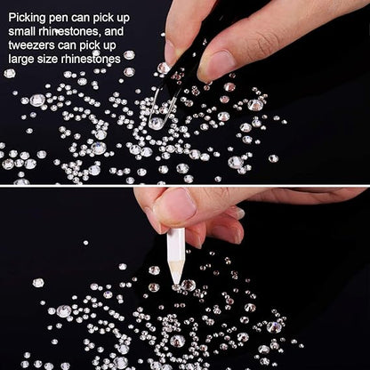 GV564 INOG 2400pcs Nail Art Rhinestones Kit: Crystal Clear Flatback Round Rhinestones (1.5-4.5 mm), with Storage Box/Wax Pencil/Tweezers for Nail Art Craft