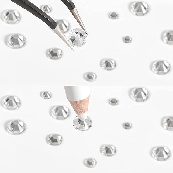 GV564 INOG 2400pcs Nail Art Rhinestones Kit: Crystal Clear Flatback Round Rhinestones (1.5-4.5 mm), with Storage Box/Wax Pencil/Tweezers for Nail Art Craft