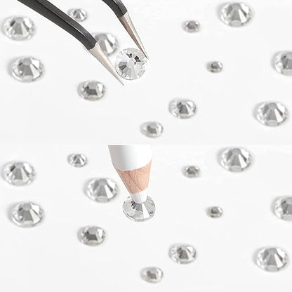 GV564 INOG 2400pcs Nail Art Rhinestones Kit: Crystal Clear Flatback Round Rhinestones (1.5-4.5 mm), with Storage Box/Wax Pencil/Tweezers for Nail Art Craft