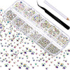 GV565 INOG Nail Art Rhinestones Kit 2400pcs Nail Gems Ab Flatback Rhinestones Gems Stones, with Storage Organizer Box/Wax Pencil/Tweezers (1.5-4.5 mm) for Nail Art Craft (2400pcs) (Crystal AB)