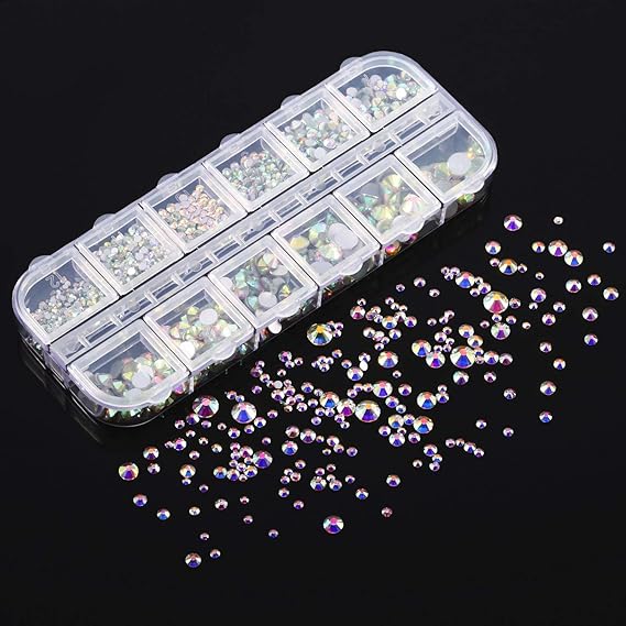 GV565 INOG Nail Art Rhinestones Kit 2400pcs Nail Gems Ab Flatback Rhinestones Gems Stones, with Storage Organizer Box/Wax Pencil/Tweezers (1.5-4.5 mm) for Nail Art Craft (2400pcs) (Crystal AB)