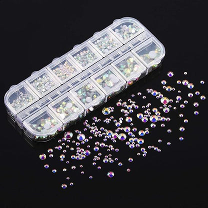 GV565 INOG Nail Art Rhinestones Kit 2400pcs Nail Gems Ab Flatback Rhinestones Gems Stones, with Storage Organizer Box/Wax Pencil/Tweezers (1.5-4.5 mm) for Nail Art Craft (2400pcs) (Crystal AB)