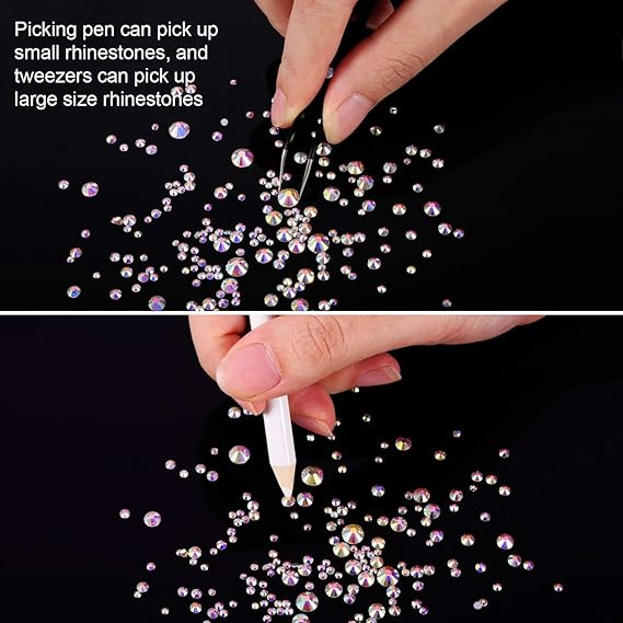 GV565 INOG Nail Art Rhinestones Kit 2400pcs Nail Gems Ab Flatback Rhinestones Gems Stones, with Storage Organizer Box/Wax Pencil/Tweezers (1.5-4.5 mm) for Nail Art Craft (2400pcs) (Crystal AB)