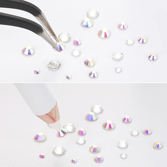 GV565 INOG Nail Art Rhinestones Kit 2400pcs Nail Gems Ab Flatback Rhinestones Gems Stones, with Storage Organizer Box/Wax Pencil/Tweezers (1.5-4.5 mm) for Nail Art Craft (2400pcs) (Crystal AB)