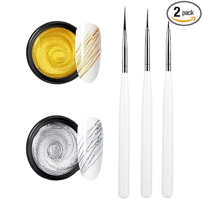 GV566 INOG Spider Gel, New Upgraded Matrices Spider Gel with 3pcs Nail Art Brushes,Nail Art Nail Designs Gel Paint Wire Drawing Gel Polish for Line (Gold Silver)