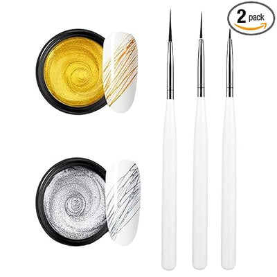 GV566 INOG Spider Gel, New Upgraded Matrices Spider Gel with 3pcs Nail Art Brushes,Nail Art Nail Designs Gel Paint Wire Drawing Gel Polish for Line (Gold Silver)