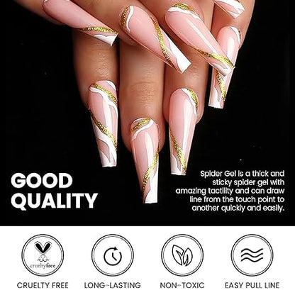 GV566 INOG Spider Gel, New Upgraded Matrices Spider Gel with 3pcs Nail Art Brushes,Nail Art Nail Designs Gel Paint Wire Drawing Gel Polish for Line (Gold Silver)