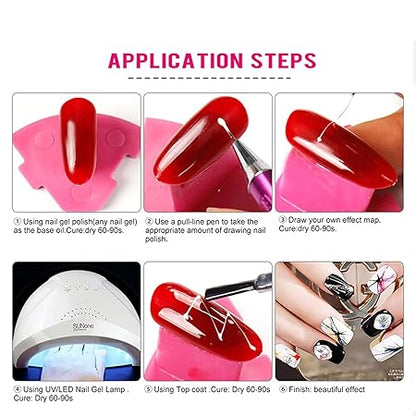 GV566 INOG Spider Gel, New Upgraded Matrices Spider Gel with 3pcs Nail Art Brushes,Nail Art Nail Designs Gel Paint Wire Drawing Gel Polish for Line (Gold Silver)