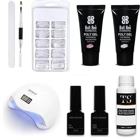 GV568 INOG Acrylic Gel Poly Nail Gel Nail Extension Set With Top & Base Coat Nail Art Combo (Transperant)