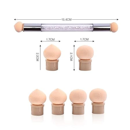 GV569 INOG 2pcs Brush Set Black Nail Ombre With Wood Handle Brush| Nail Art Tool Pen Dual Head Nail Sponge Brush Picking Dotting Gradient Ombre Nail Pen Brush with 4 Replacement Heads
