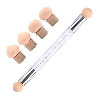 GV569 INOG 2pcs Brush Set Black Nail Ombre With Wood Handle Brush| Nail Art Tool Pen Dual Head Nail Sponge Brush Picking Dotting Gradient Ombre Nail Pen Brush with 4 Replacement Heads