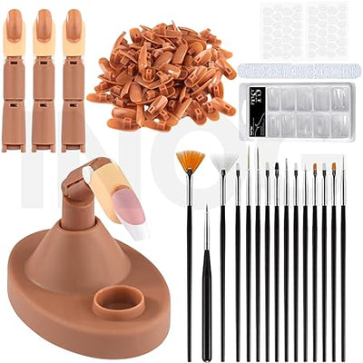 GV570 INOG Nail Practice Finger for Acrylic Nails Kit: Adjustable Nail Practice Hand Fake Mannequin Training Finger Replaceable Nail Tips Nail Art Brush Tools Kit Beginner Home DIY