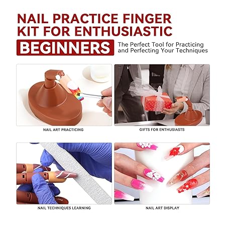 GV570 INOG Nail Practice Finger for Acrylic Nails Kit: Adjustable Nail Practice Hand Fake Mannequin Training Finger Replaceable Nail Tips Nail Art Brush Tools Kit Beginner Home DIY