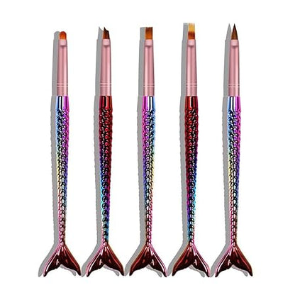 GV573 INOG 5Pcs Acrylic Nail Art Brush Set Mermaid Handle Nail Flower Painting Pen Nail Gradient Brushes UV Gel Builder Manicure DIY Tools