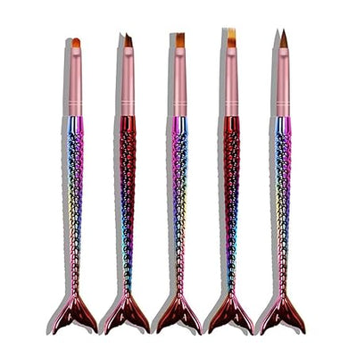 GV573 INOG 5Pcs Acrylic Nail Art Brush Set Mermaid Handle Nail Flower Painting Pen Nail Gradient Brushes UV Gel Builder Manicure DIY Tools