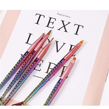 GV573 INOG 5Pcs Acrylic Nail Art Brush Set Mermaid Handle Nail Flower Painting Pen Nail Gradient Brushes UV Gel Builder Manicure DIY Tools