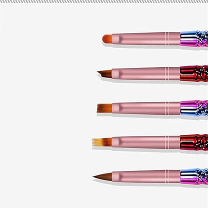 GV573 INOG 5Pcs Acrylic Nail Art Brush Set Mermaid Handle Nail Flower Painting Pen Nail Gradient Brushes UV Gel Builder Manicure DIY Tools