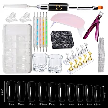 GV579 INOG Acrylic Nail Kit Nail Art Tool for Beginners and Professional, Nail Clipper, Fake Nail Tips, LED Nail Lamp, Polygel Brush, Nail File, Dotting tool, Nail Stickers For Nails Extension Kit