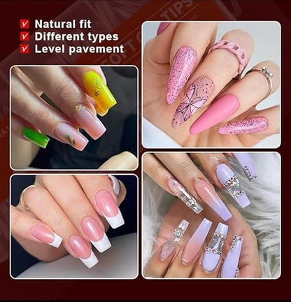 GV581 QUEENFINGER Gel X Nail Tips, Soft Gel Full Cover Clear Acrylic Nail Extensions for Manicure Nail Art Salon or Home DIY Use Medium Length ( 600PCS)