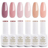 GV863 Gel Nail Polish Set - 6 Colors Nude Grey Peach Dark Red Colors Nail Polish For All Seasons Neutral Soak Off LED Lamp Cured Manicure Kit For Nail Art (13,12,91,20,11,77) (Graceful Charm, 6)