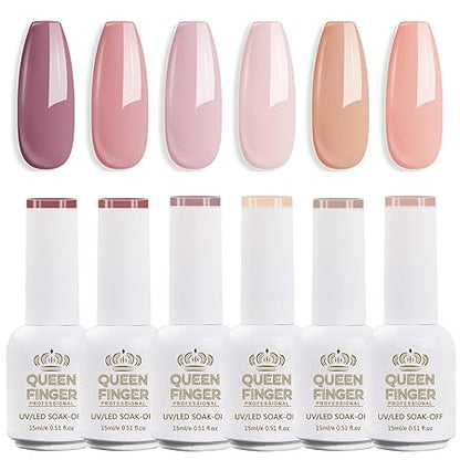 GV582 QUEENFINGER Gel Nail Polish Set - 6 Colors Nude Pink White Brown Cherry Colors Nail Polish For All Seasons Neutral Soak Off LED Lamp Cured Manicure Kit For Nail Art (2,71,79,80,81,83) (Milk Chocolate)