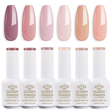 GV582 QUEENFINGER Gel Nail Polish Set - 6 Colors Nude Pink White Brown Cherry Colors Nail Polish For All Seasons Neutral Soak Off LED Lamp Cured Manicure Kit For Nail Art (2,71,79,80,81,83) (Milk Chocolate)