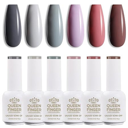 GV582 QUEENFINGER Gel Nail Polish Set - 6 Colors Nude Pink White Brown Cherry Colors Nail Polish For All Seasons Neutral Soak Off LED Lamp Cured Manicure Kit For Nail Art (2,71,79,80,81,83) (Milk Chocolate)