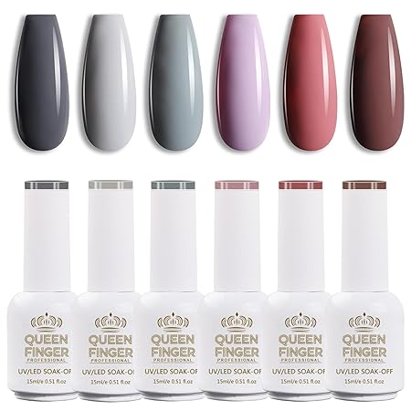 GV861 Gel Nail Polish Set - 6 Colors Nude Grey Peach Dark Red Colors Nail Polish For All Seasons Neutral Soak Off LED Lamp Cured Manicure Kit For Nail Art (61,60,65,76,130,89) (Nude Grey, 6)