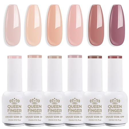 GV582 QUEENFINGER Gel Nail Polish Set - 6 Colors Nude Pink White Brown Cherry Colors Nail Polish For All Seasons Neutral Soak Off LED Lamp Cured Manicure Kit For Nail Art (2,71,79,80,81,83) (Milk Chocolate)