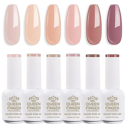 GV582 QUEENFINGER Gel Nail Polish Set - 6 Colors Nude Pink White Brown Cherry Colors Nail Polish For All Seasons Neutral Soak Off LED Lamp Cured Manicure Kit For Nail Art (2,71,79,80,81,83) (Milk Chocolate)
