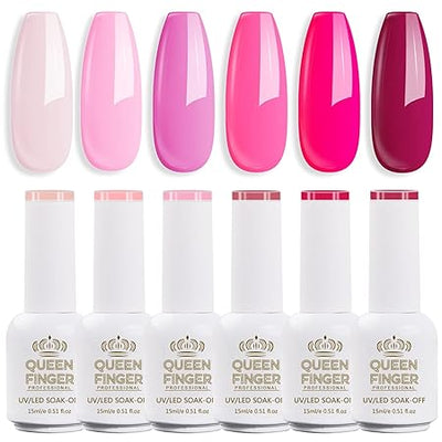 GV866 Gel Nail Polish Set - 6 Colors Hot Pink Tones Pink Shades Magenta Light Soft to Dark Nail Polish All Seasons Soak Off LED Lamp Cured Manicure Kit For NailArt (4,05,11,33,19,22)(PinkShades)