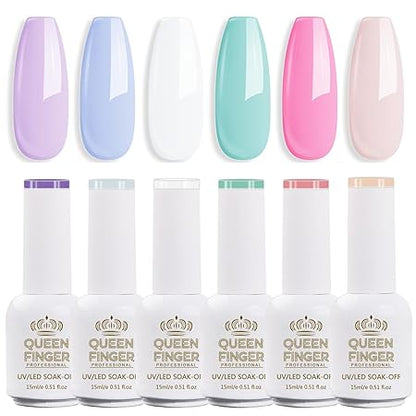 GV582 QUEENFINGER Gel Nail Polish Set - 6 Colors Nude Pink White Brown Cherry Colors Nail Polish For All Seasons Neutral Soak Off LED Lamp Cured Manicure Kit For Nail Art (2,71,79,80,81,83) (Milk Chocolate)