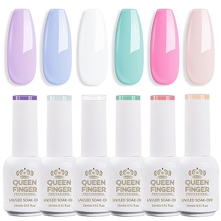 GV867 Gel Nail Polish Set - 6 ColorsSoft Pink White Light Purple Blue Green Nude Summer Nail Polish All Seasons Soak Off LED Lamp Cured Manicure Kit For Nail Art (11,45,02,51,123,77)(Soft Buzzy)