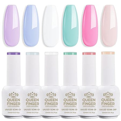 GV867 Gel Nail Polish Set - 6 ColorsSoft Pink White Light Purple Blue Green Nude Summer Nail Polish All Seasons Soak Off LED Lamp Cured Manicure Kit For Nail Art (11,45,02,51,123,77)(Soft Buzzy)