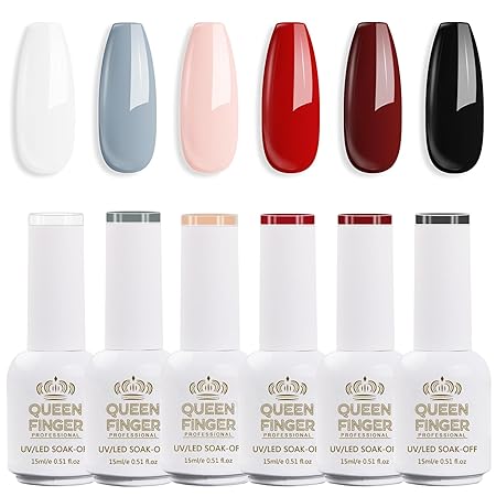 GV869 Gel Nail Polish Set - 6 Colors Black White Nail Polish Set Nude Colors Nail Polish For All Seasons Soak Off LED Lamp Cured Manicure Kit For Nail Art (02,65,71,21,24,01) (Vintage Glamour)