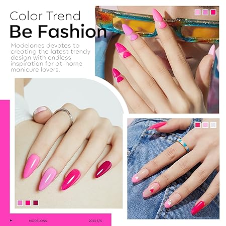 GV866 Gel Nail Polish Set - 6 Colors Hot Pink Tones Pink Shades Magenta Light Soft to Dark Nail Polish All Seasons Soak Off LED Lamp Cured Manicure Kit For NailArt (4,05,11,33,19,22)(PinkShades)