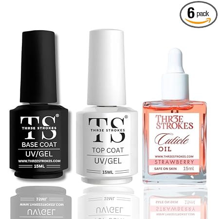 GV708 THR3E STROKES 3 Pcs 15Ml No Wipe Gel Top Coat And Base Coat Set With Cuticle Oil - Soak Off Led Nail Lamp Gel Base Top Coat Finish Nail Art Design For Women(Require uv lamp for drying)