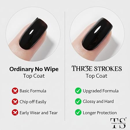 GV708 THR3E STROKES 3 Pcs 15Ml No Wipe Gel Top Coat And Base Coat Set With Cuticle Oil - Soak Off Led Nail Lamp Gel Base Top Coat Finish Nail Art Design For Women(Require uv lamp for drying)