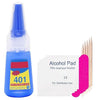 GV711 Thr3e Strokes 401 Nail Glue, Nail Glue - Super Glue Stronger For Artificial Or Fake Nails,Nail Art 20g - Rapid Fix Adhesive Quick Dry, Clear, with 5 Mini Fillers, Orange Sticks and Cleansing Pads