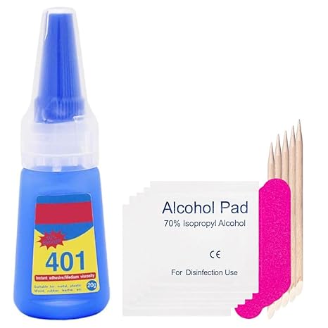 GV711 Thr3e Strokes 401 Nail Glue, Nail Glue - Super Glue Stronger For Artificial Or Fake Nails,Nail Art 20g - Rapid Fix Adhesive Quick Dry, Clear, with 5 Mini Fillers, Orange Sticks and Cleansing Pads