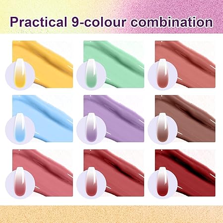 GV743 THR3E STROKES Solid Cream GelPolish Set, 9 Colors Pudding Gel Nail Polish Palette with Nail Brush, Nude Pink Orange Red Solid Gel Polish Nail Art Kit Soak Off Portable Gift for Girls/Friend DIY Home (A)