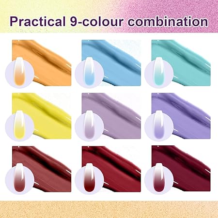 GV744 THR3E STROKES Solid Cream GelPolish Set, 9 Colors Pudding Gel Nail Polish Palette with Nail Brush, Nude Pink Orange Red Solid Gel Polish Nail Art Kit Soak Off Portable Gift for Girls/Friend DIY Home (C)