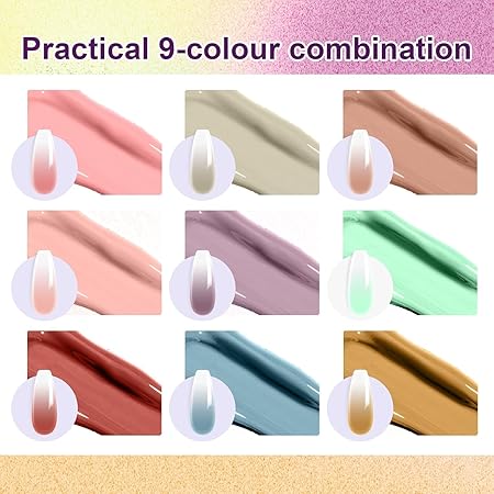 GV745 THR3E STROKES Solid Cream GelPolish Set, 9 Colors Pudding Gel Nail Polish Palette with Nail Brush, Nude Pink Orange Red Solid Gel Polish Nail Art Kit Soak Off Portable Gift for Girls/Friend DIY Home (F)