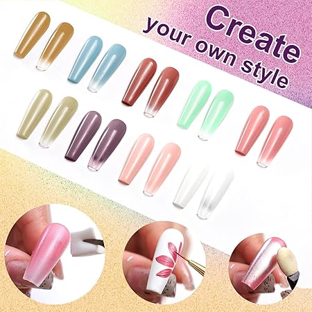 GV745 THR3E STROKES Solid Cream GelPolish Set, 9 Colors Pudding Gel Nail Polish Palette with Nail Brush, Nude Pink Orange Red Solid Gel Polish Nail Art Kit Soak Off Portable Gift for Girls/Friend DIY Home (F)