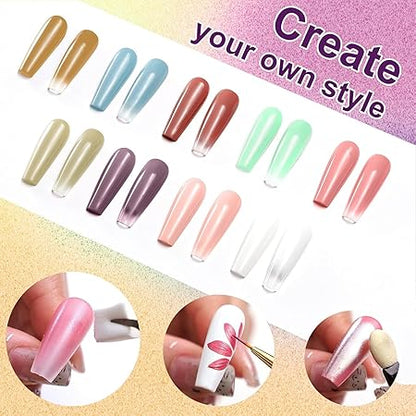 GV745 THR3E STROKES Solid Cream GelPolish Set, 9 Colors Pudding Gel Nail Polish Palette with Nail Brush, Nude Pink Orange Red Solid Gel Polish Nail Art Kit Soak Off Portable Gift for Girls/Friend DIY Home (F)
